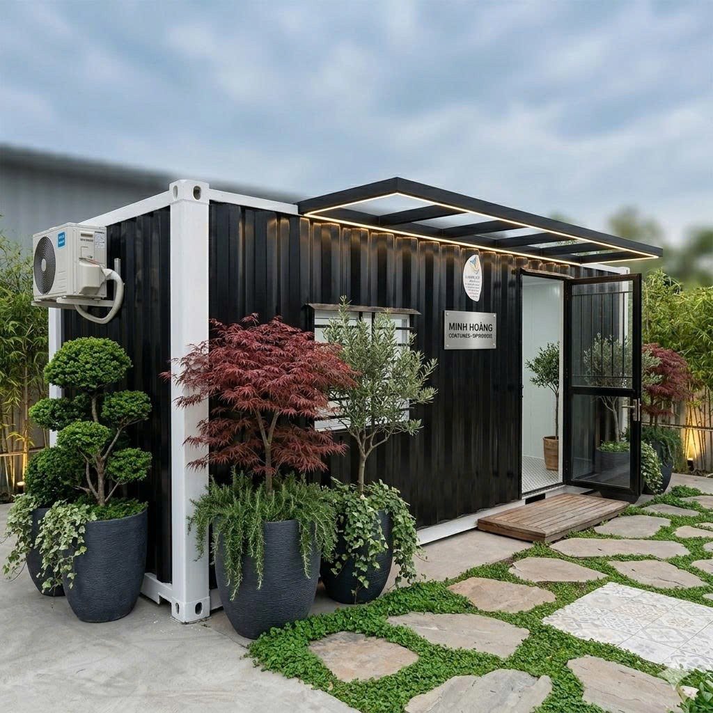 Container Văn Phòng 20 Feet Đen Viền Trắng Có Toilet